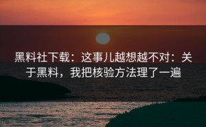 黑料社下载：这事儿越想越不对：关于黑料，我把核验方法理了一遍