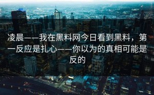 凌晨——我在黑料网今日看到黑料，第一反应是扎心——你以为的真相可能是反的