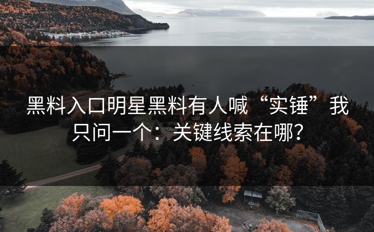 黑料入口明星黑料有人喊“实锤”我只问一个：关键线索在哪？