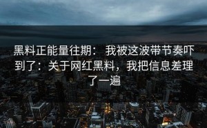 黑料正能量往期： 我被这波带节奏吓到了：关于网红黑料，我把信息差理了一遍