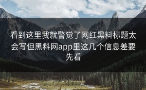 看到这里我就警觉了网红黑料标题太会写但黑料网app里这几个信息差要先看