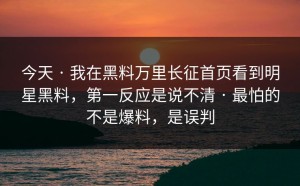 今天 · 我在黑料万里长征首页看到明星黑料，第一反应是说不清 · 最怕的不是爆料，是误判