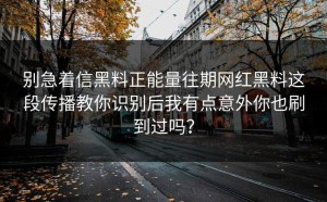 别急着信黑料正能量往期网红黑料这段传播教你识别后我有点意外你也刷到过吗？