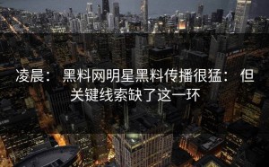 凌晨： 黑料网明星黑料传播很猛： 但关键线索缺了这一环