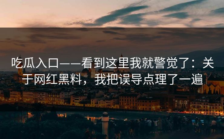 吃瓜入口——看到这里我就警觉了：关于网红黑料，我把误导点理了一遍
