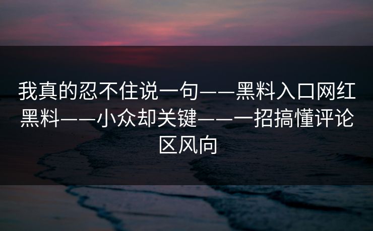 我真的忍不住说一句——黑料入口网红黑料——小众却关键——一招搞懂评论区风向