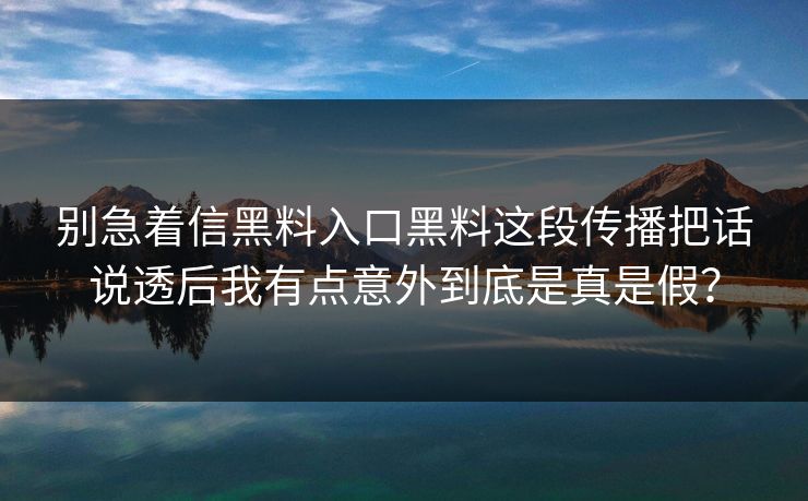 别急着信黑料入口黑料这段传播把话说透后我有点意外到底是真是假？