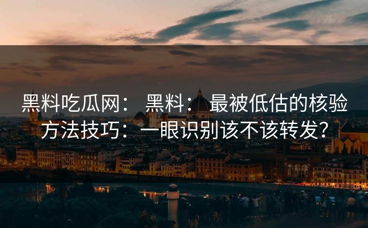黑料吃瓜网： 黑料： 最被低估的核验方法技巧：一眼识别该不该转发？